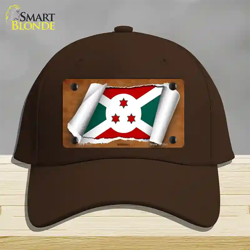 Burundi Flag Scroll Novelty License Plate Hat Cotton / Dark Brown