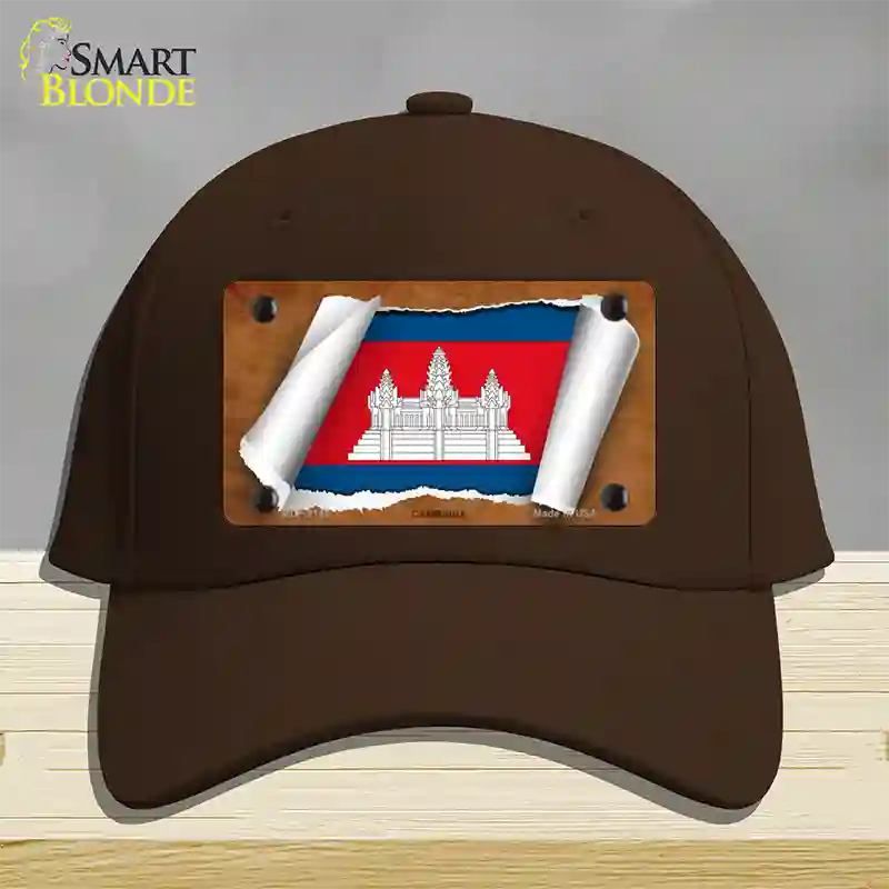 Cambodia Flag Scroll Novelty License Plate Hat Cotton / Dark Brown