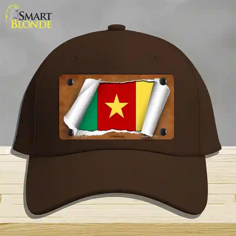 Cameroon Flag Scroll Novelty License Plate Hat Cotton / Dark Brown