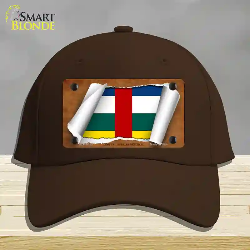 Central African Republic Flag Scroll Novelty License Plate Hat Cotton / Dark Brown