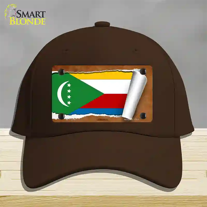 Comoros Flag Scroll Novelty License Plate Hat Cotton / Dark Brown