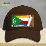 Comoros Flag Scroll Novelty License Plate Hat Cotton / Dark Brown