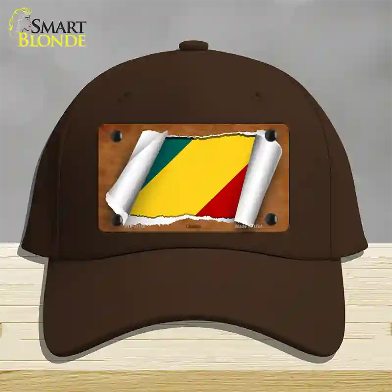 Congo Flag Scroll Novelty License Plate Hat Cotton / Dark Brown