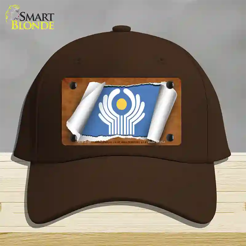 Commonwealth of Independent States Flag Scroll Novelty License Plate Hat Cotton / Dark Brown