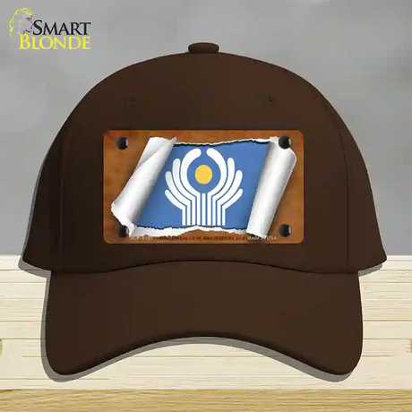 Commonwealth of Independent States Flag Scroll Novelty License Plate Hat Cotton / Dark Brown