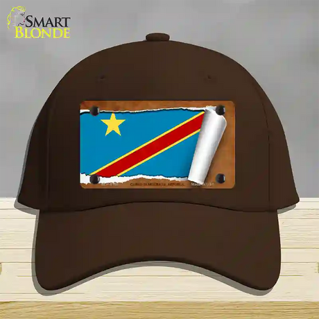 Congo Democratic Republic Flag Scroll Novelty License Plate Hat Cotton / Dark Brown