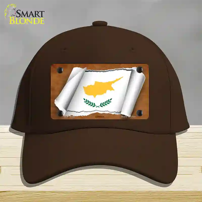 Cyprus Flag Scroll Novelty License Plate Hat Cotton / Dark Brown