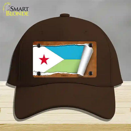 Djibouti Flag Scroll Novelty License Plate Hat Cotton / Dark Brown