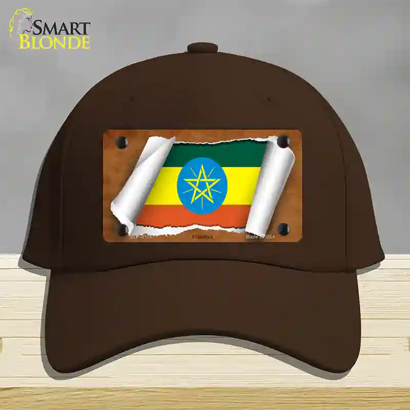 Ethiopia Flag Scroll Novelty License Plate Hat Cotton / Dark Brown