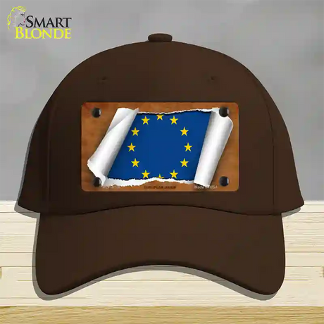 European Union Flag Scroll Novelty License Plate Hat Cotton / Dark Brown