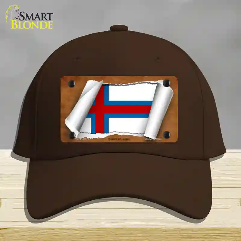 Faroe Islands Flag Scroll Novelty License Plate Hat Cotton / Dark Brown