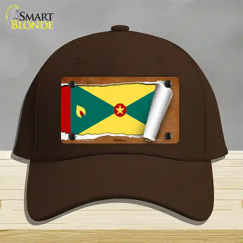 Grenada Flag Scroll Novelty License Plate Hat Cotton / Dark Brown