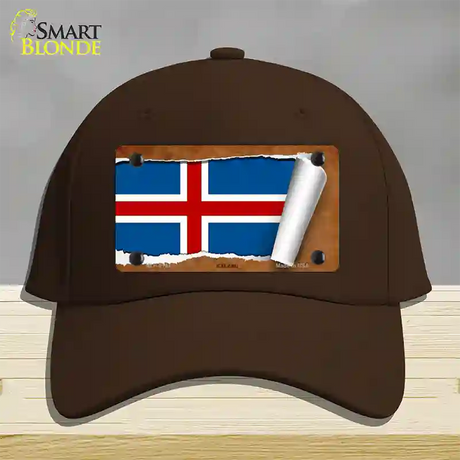 Iceland Flag Scroll Novelty License Plate Hat Cotton / Dark Brown