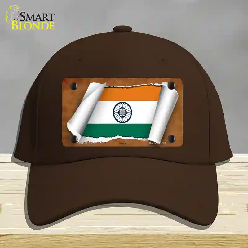 India Flag Scroll Novelty License Plate Hat Cotton / Dark Brown