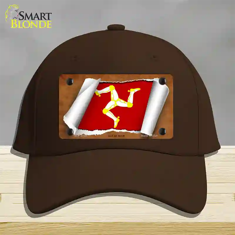 Isle of Man Flag Scroll Novelty License Plate Hat Cotton / Dark Brown