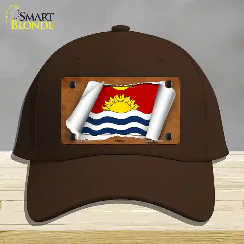 Kiribati Flag Scroll Novelty License Plate Hat Cotton / Dark Brown