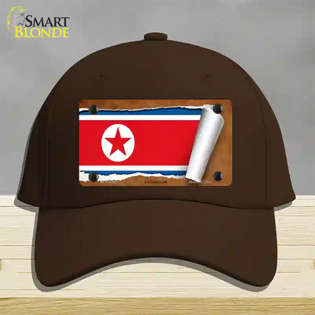 North Korea Flag Scroll Novelty License Plate Hat Cotton / Dark Brown