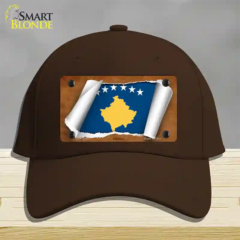 Kosovo Flag Scroll Novelty License Plate Hat Cotton / Dark Brown