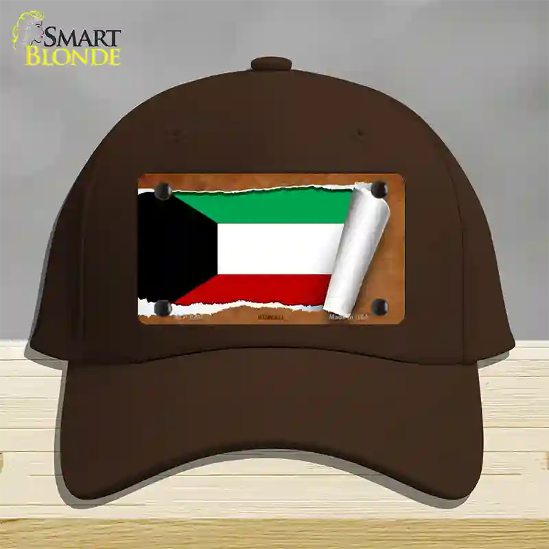 Kuwait Flag Scroll Novelty License Plate Hat Cotton / Dark Brown