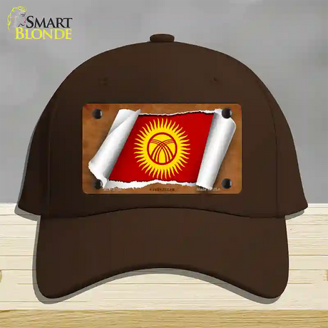 Kyrgyzstan Flag Scroll Novelty License Plate Hat Cotton / Dark Brown