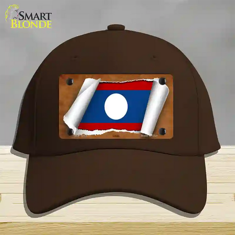 Laos Flag Scroll Novelty License Plate Hat Cotton / Dark Brown