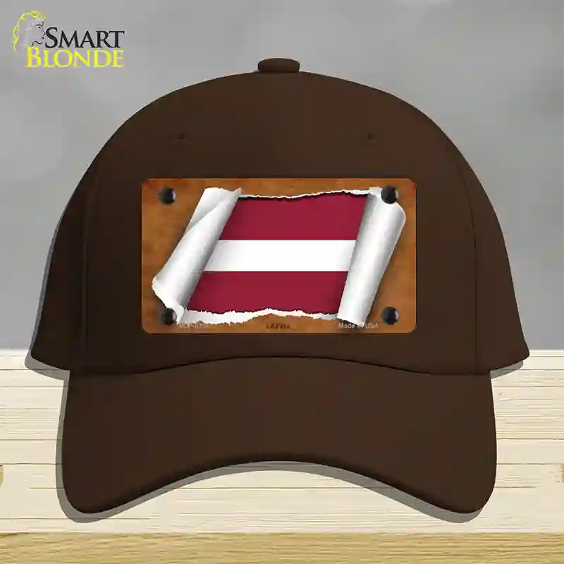 Latvia Flag Scroll Novelty License Plate Hat Cotton / Dark Brown