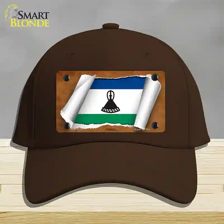 Lesotho Flag Scroll Novelty License Plate Hat Cotton / Dark Brown