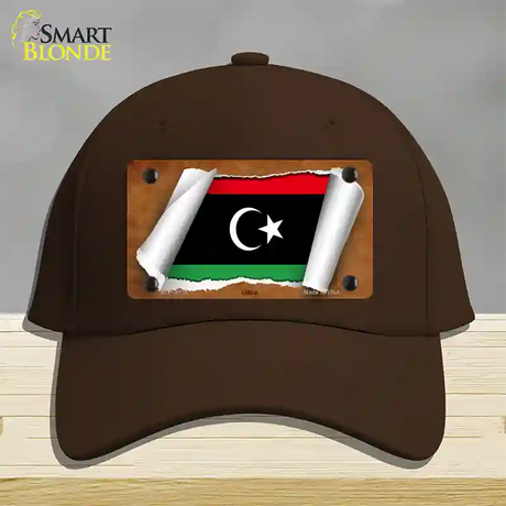 Libya Flag Scroll Novelty License Plate Hat Cotton / Dark Brown