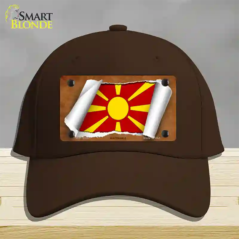 Macedonia Flag Scroll Novelty License Plate Hat Cotton / Dark Brown