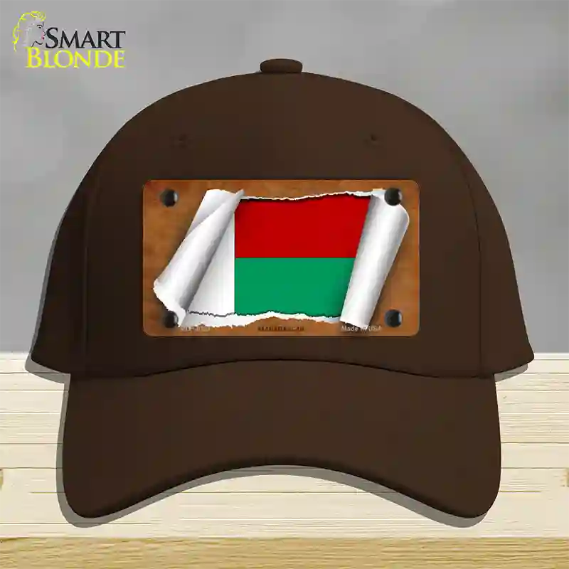 Madagascar Flag Scroll Novelty License Plate Hat Cotton / Dark Brown