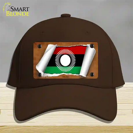 Malawi Flag Scroll Novelty License Plate Hat Cotton / Dark Brown