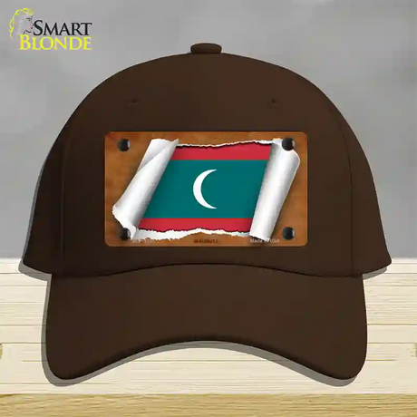 Maldives Flag Scroll Novelty License Plate Hat Cotton / Dark Brown