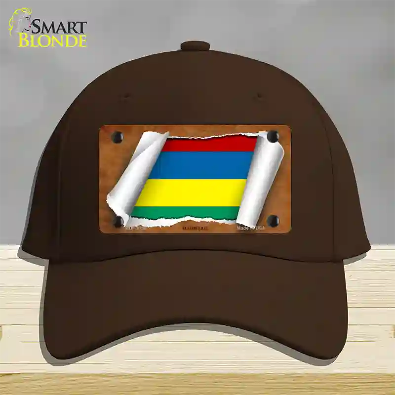 Mauritius Flag Scroll Novelty License Plate Hat Cotton / Dark Brown