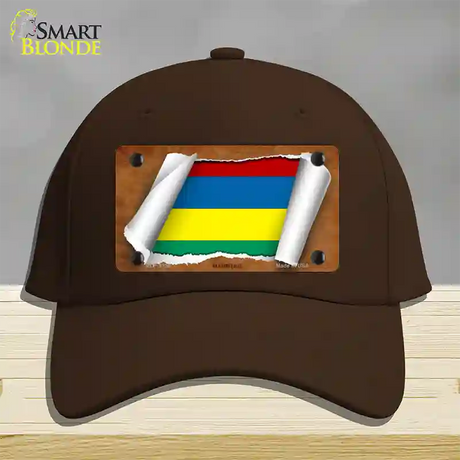 Mauritius Flag Scroll Novelty License Plate Hat Cotton / Dark Brown