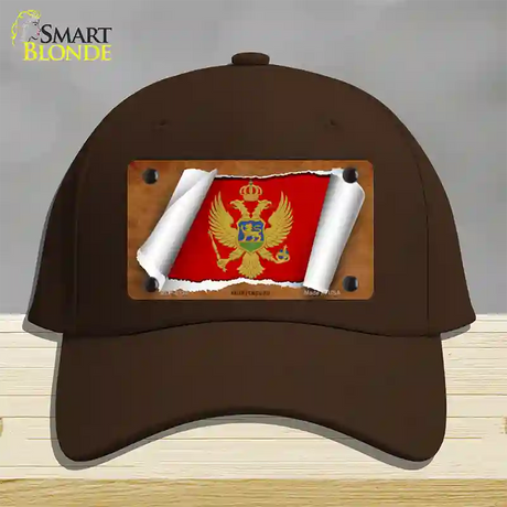 Montenegro Flag Scroll Novelty License Plate Hat Cotton / Dark Brown