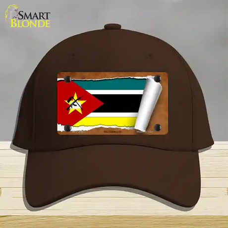 Mozambique Flag Scroll Novelty License Plate Hat Cotton / Dark Brown