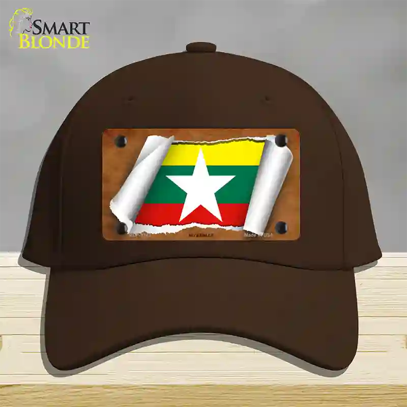 Myanmar Flag Scroll Novelty License Plate Hat Cotton / Dark Brown