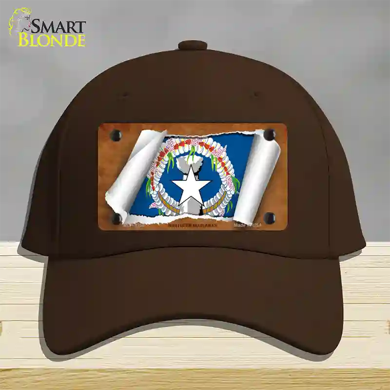 Northern Marianas Flag Scroll Novelty License Plate Hat Cotton / Dark Brown