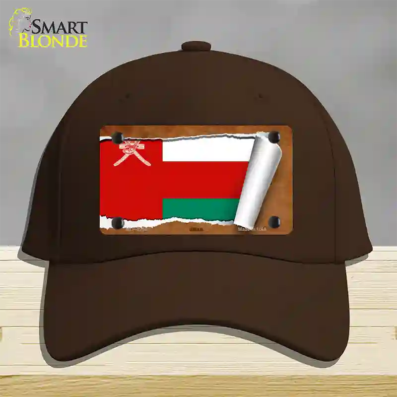 Oman Flag Scroll Novelty License Plate Hat Cotton / Dark Brown