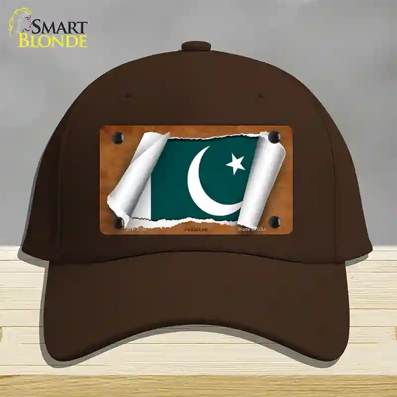 Pakistan Flag Scroll Novelty License Plate Hat Cotton / Dark Brown