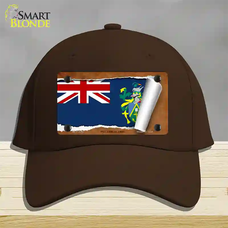 Pitcairn Islands Flag Scroll Novelty License Plate Hat Cotton / Dark Brown