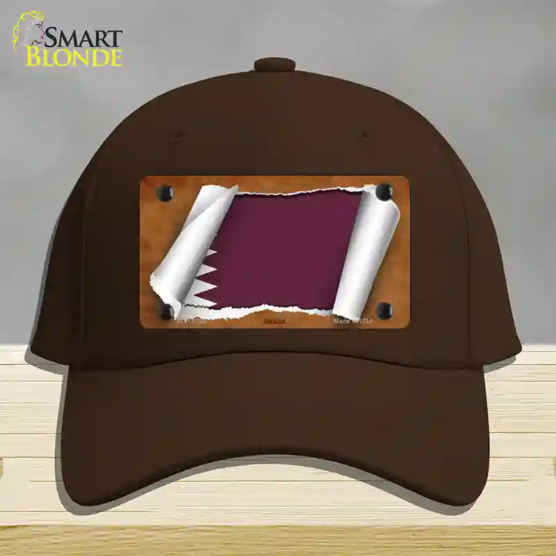 Qatar Flag Scroll Novelty License Plate Hat Cotton / Dark Brown