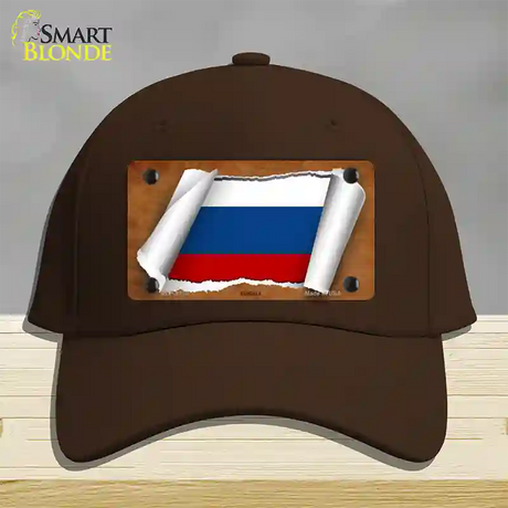 Russia Flag Scroll Novelty License Plate Hat Cotton / Dark Brown