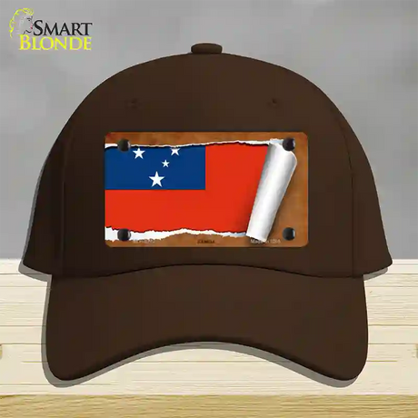 Samoa Flag Scroll Novelty License Plate Hat Cotton / Dark Brown