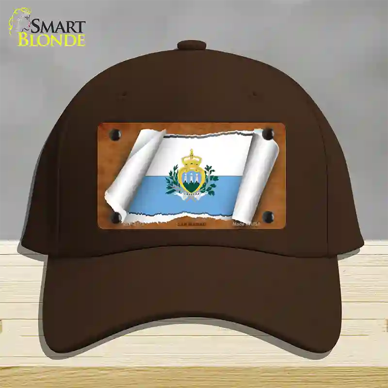 San Marino Flag Scroll Novelty License Plate Hat Cotton / Dark Brown