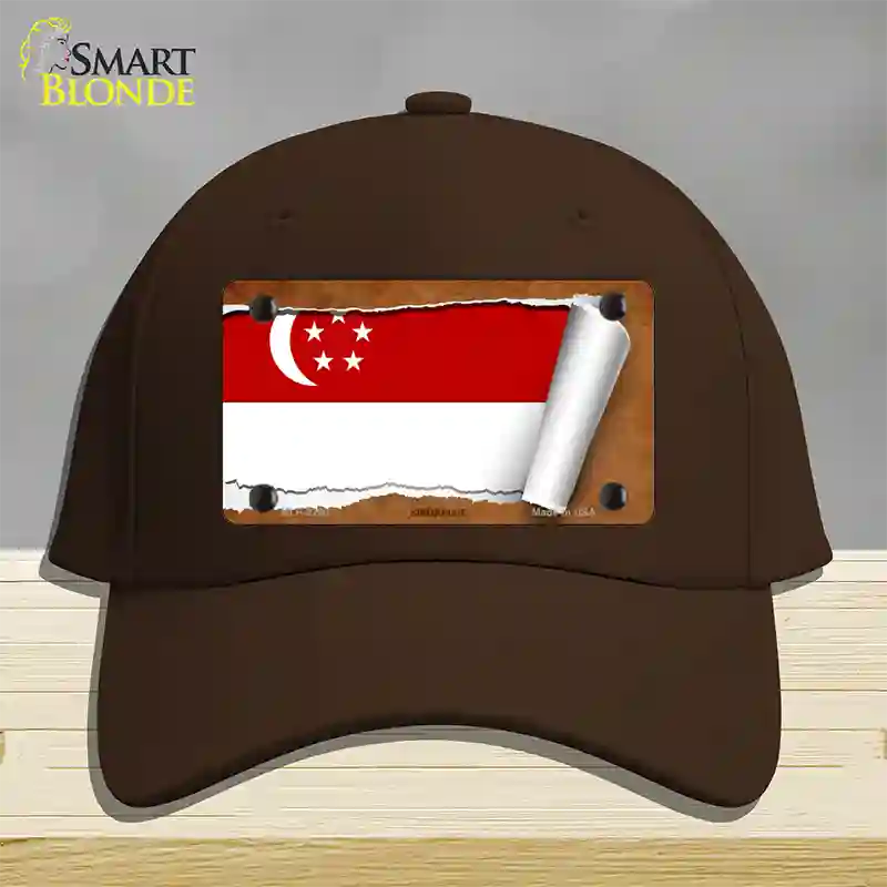 Singapore Flag Scroll Novelty License Plate Hat Cotton / Dark Brown