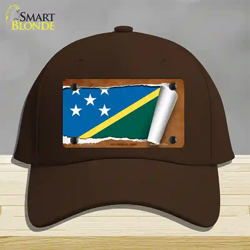 Solomon Islands Flag Scroll Novelty License Plate Hat Cotton / Dark Brown