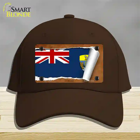 St Helena Flag Scroll Novelty License Plate Hat Cotton / Dark Brown