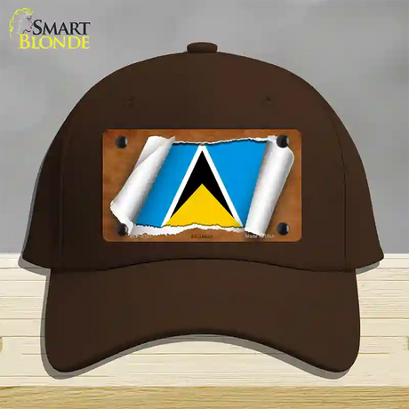 St Lucia Flag Scroll Novelty License Plate Hat Cotton / Dark Brown