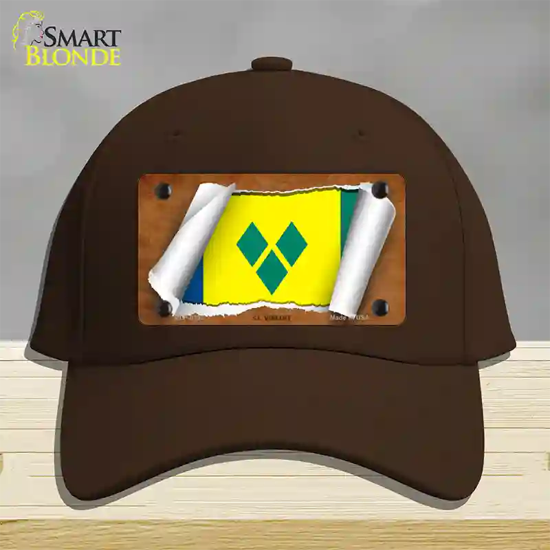 St Vincent Flag Scroll Novelty License Plate Hat Cotton / Dark Brown